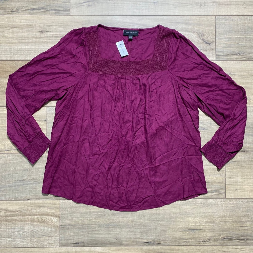Lane Bryant Womens Square Neck Long Sleeve Boho Top‎ Size 14/16 Plum